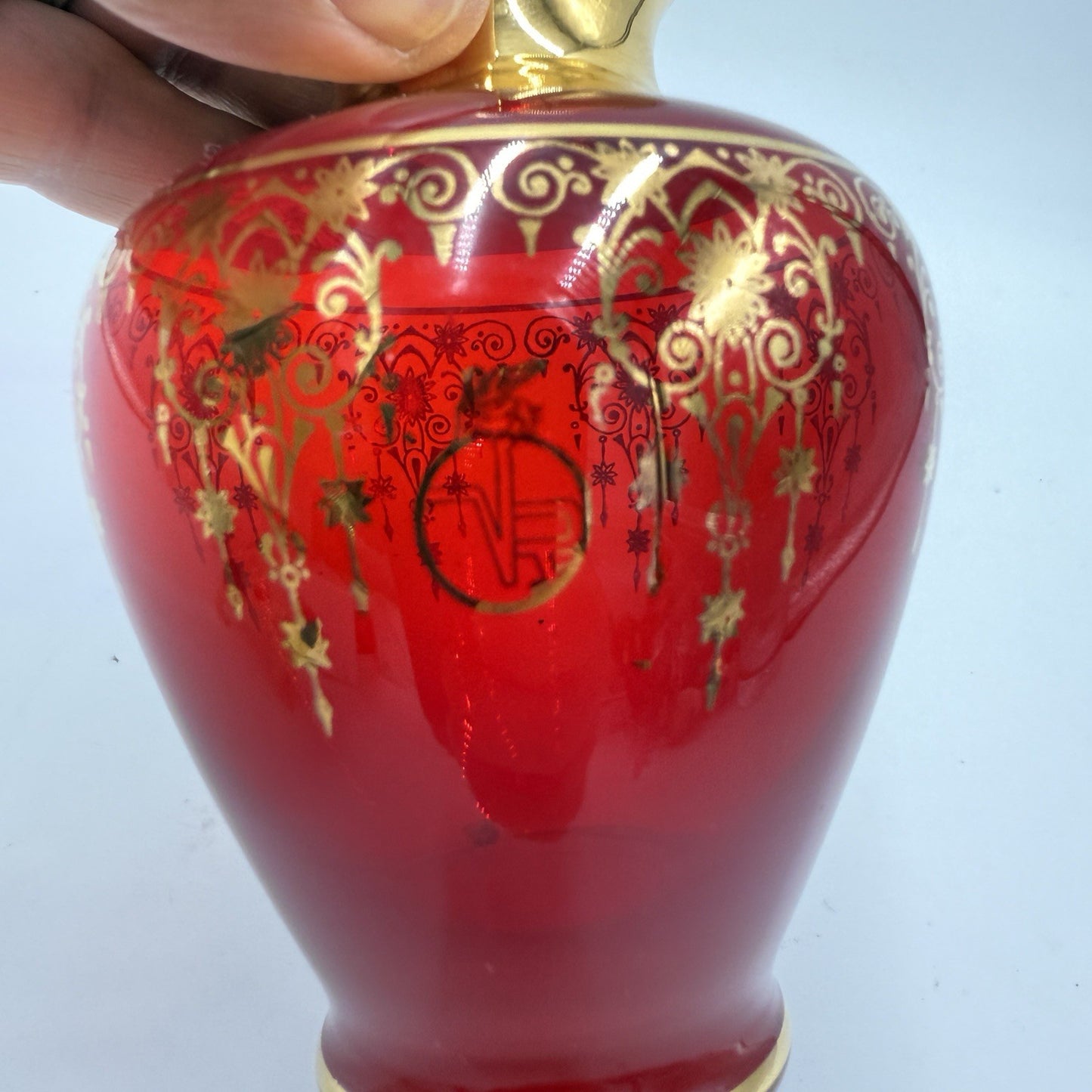 Vecchia Murano Ferro and Lazzarini Ruby Red Glass 22k Gold Leaf Vase Italy Glass