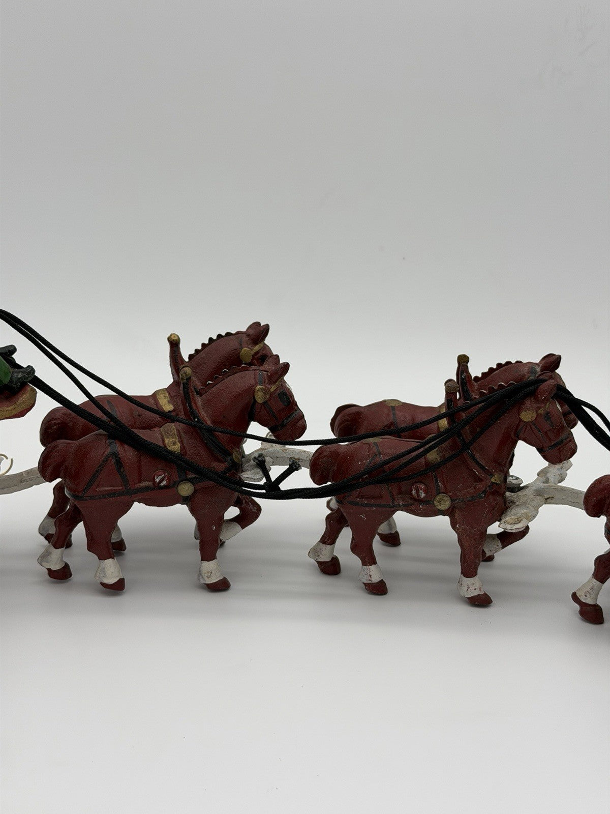 Vintage Budweiser Clydesdale Horse & Beer Wagon Cast Iron Set w/ 11 Wood Barrels