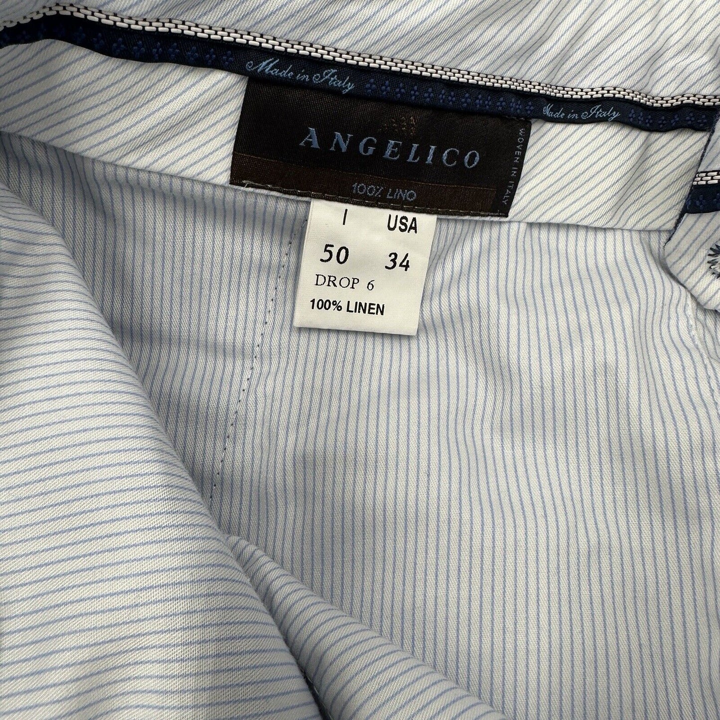 Angelico Men Shorts Size 34 Made In Italy Drop 6.45in Clothing Linen Blue Large