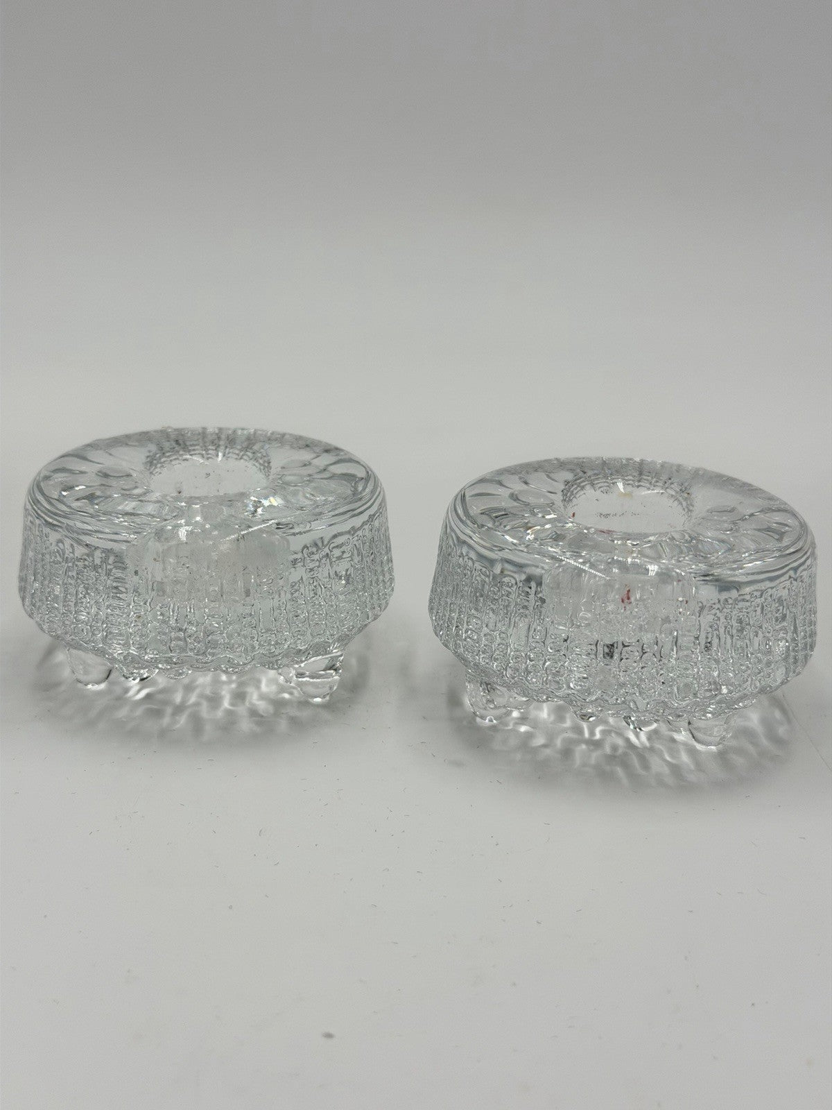 Iittala Crystal  Finland Ultima Thule Pat Wirkkala Design Candle Holders Hobnail