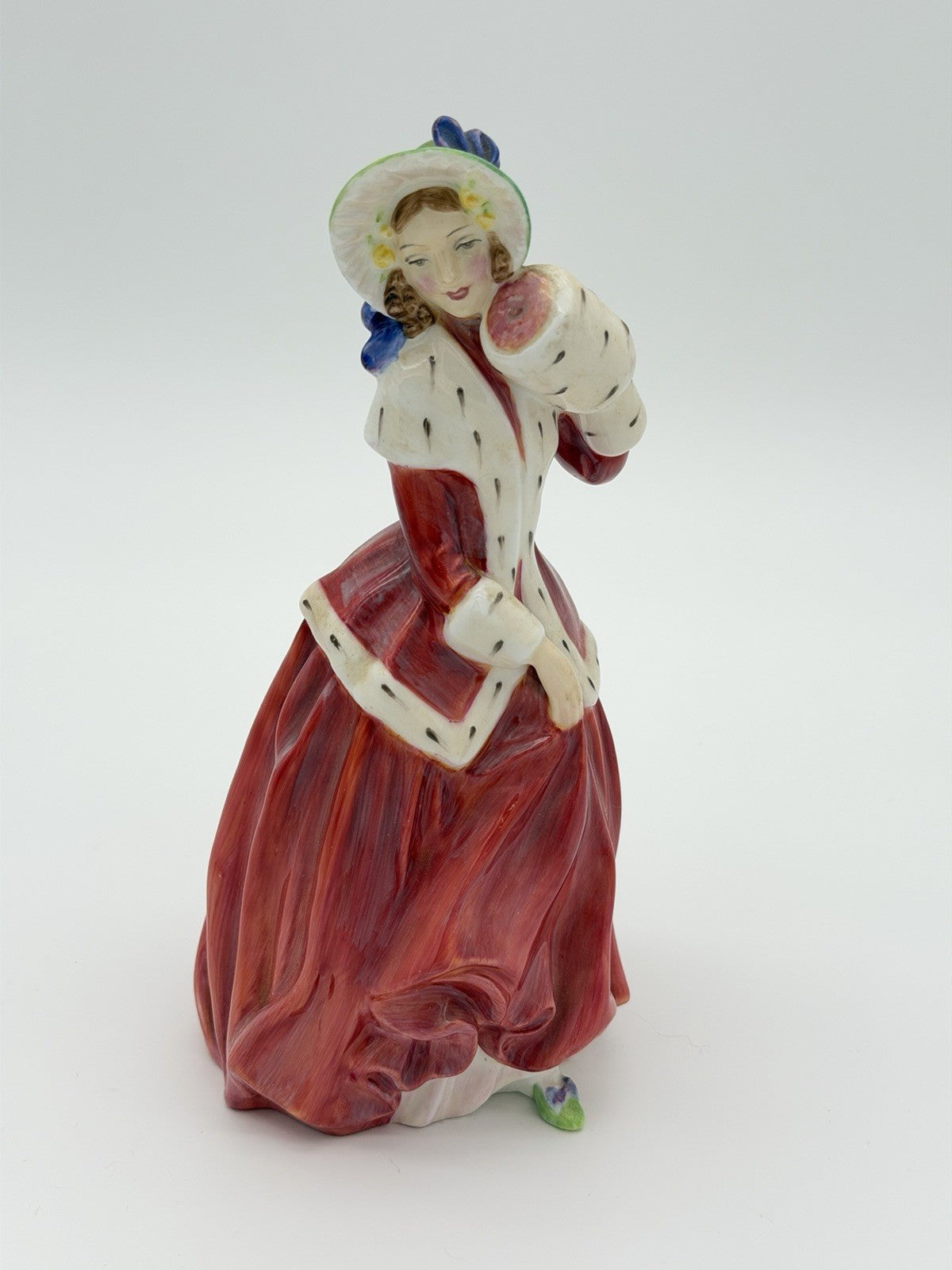 Royal Doulton England Porcelain Christmas Morn Painted Red Dress Lady Figurine 7