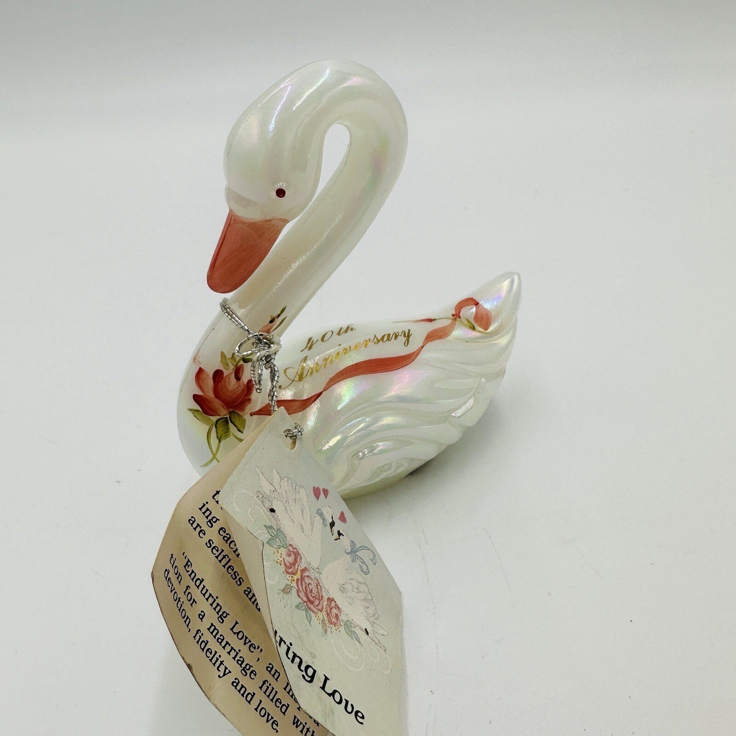 Fenton Swan Figurine 40th Anniversary Enduring Love 1989 4in Vintage Art Glass