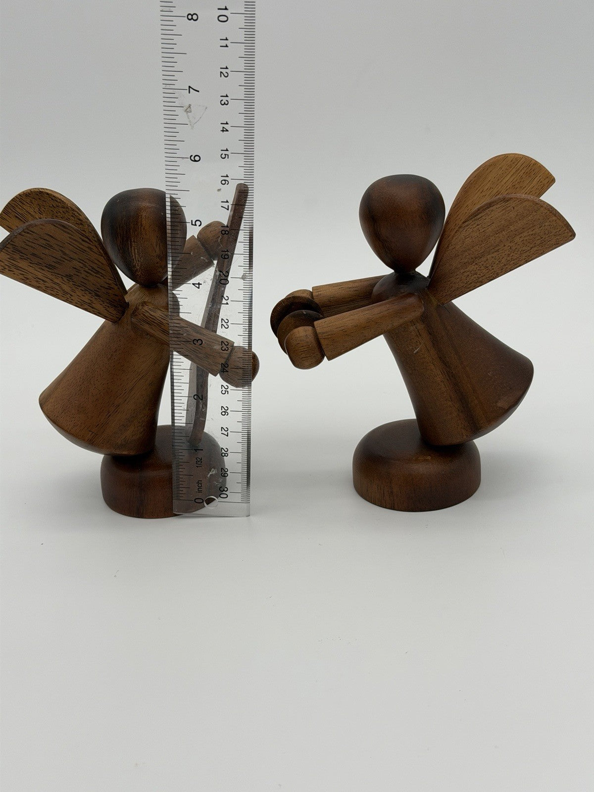 MCM Folk Art Wooden Fairy Angels Musician Figurines Playing Violin Cymbal