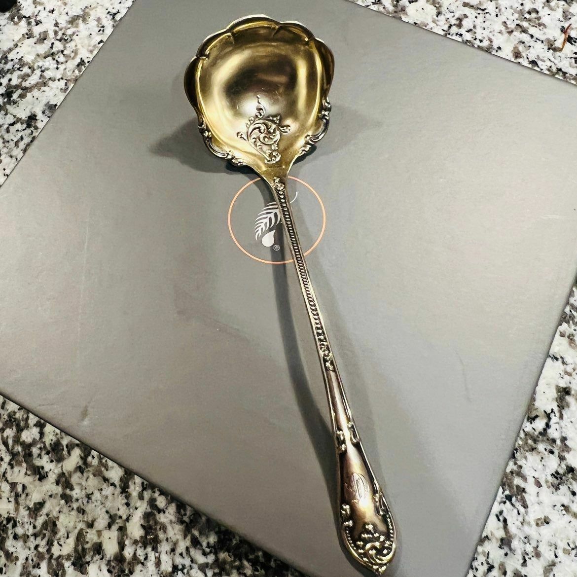 Towle Ladle Spoon Sterling Silver Rustic Pattern Sauce Gold Wash Monogram 5 1/8"