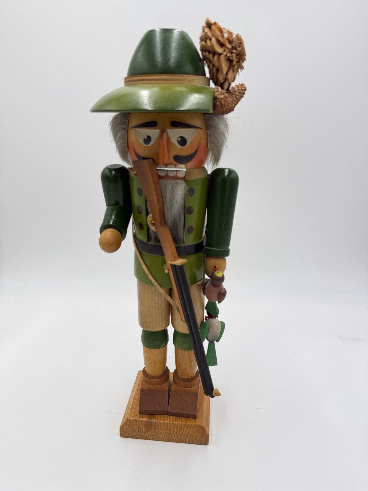 Authentic Steinbach Germany Wooden Bird Hunter 15" Nutcracker Painted Carved