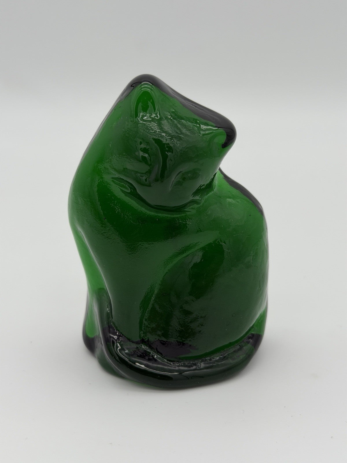 Blenko Art Glass Green Emerald Cat Kitty Abstract Signed 2025 Figurine 3.5”H