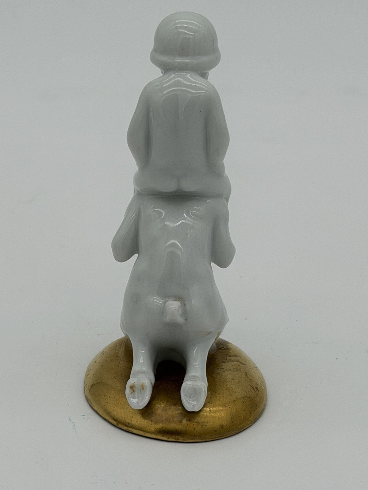 Antique Fraureuth Saxony Art Nouveau Germany Faun & Baby White/Gold Figurine 3.5
