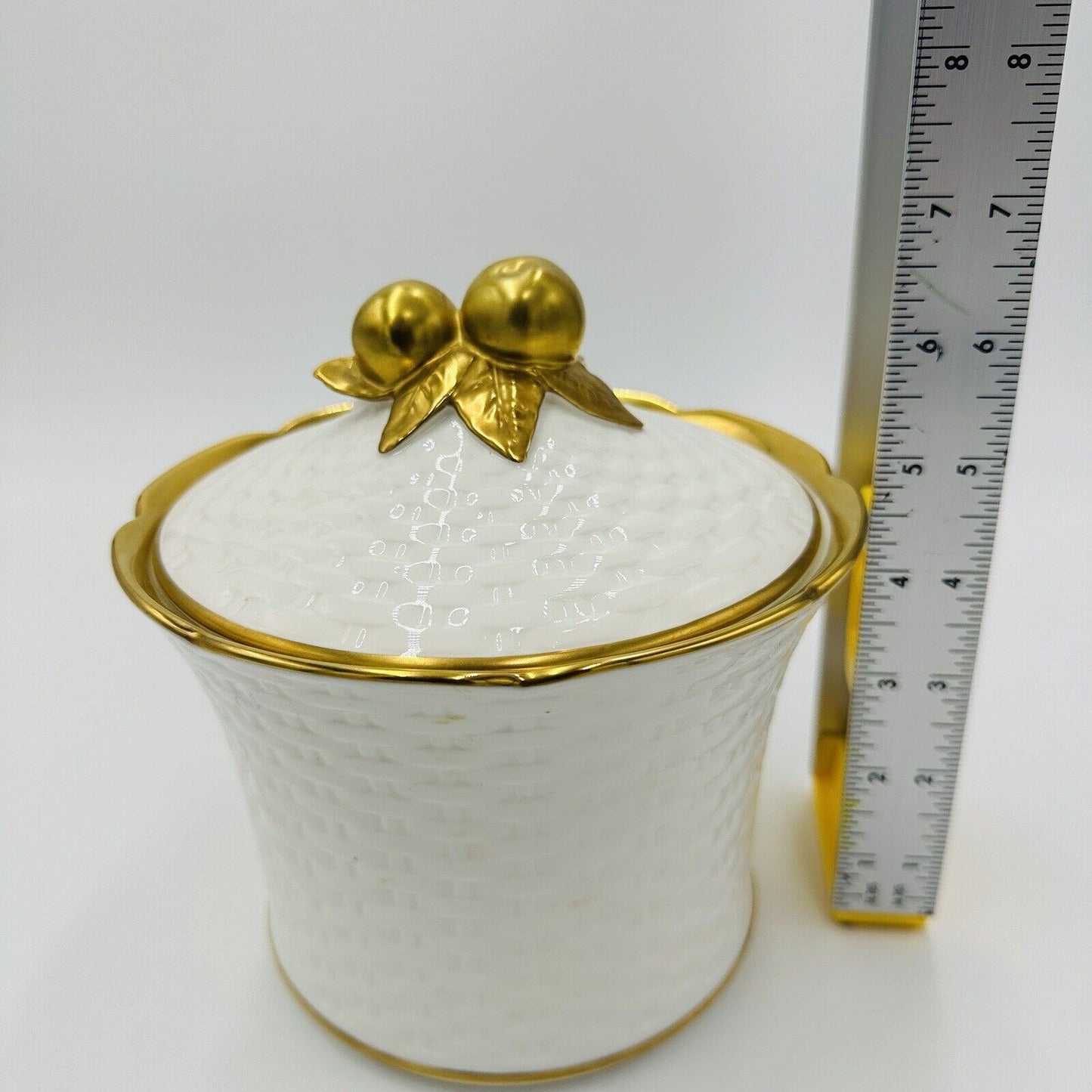 Noritake Studio Collection Canister Porcelain Basket White Gold Trim Japan Candy