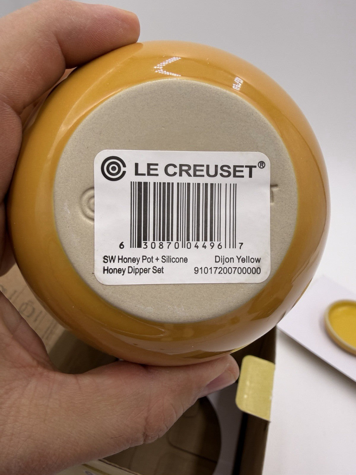 Le Creuset Stoneware Dijon Yellow Honey Pot Dipper Set New