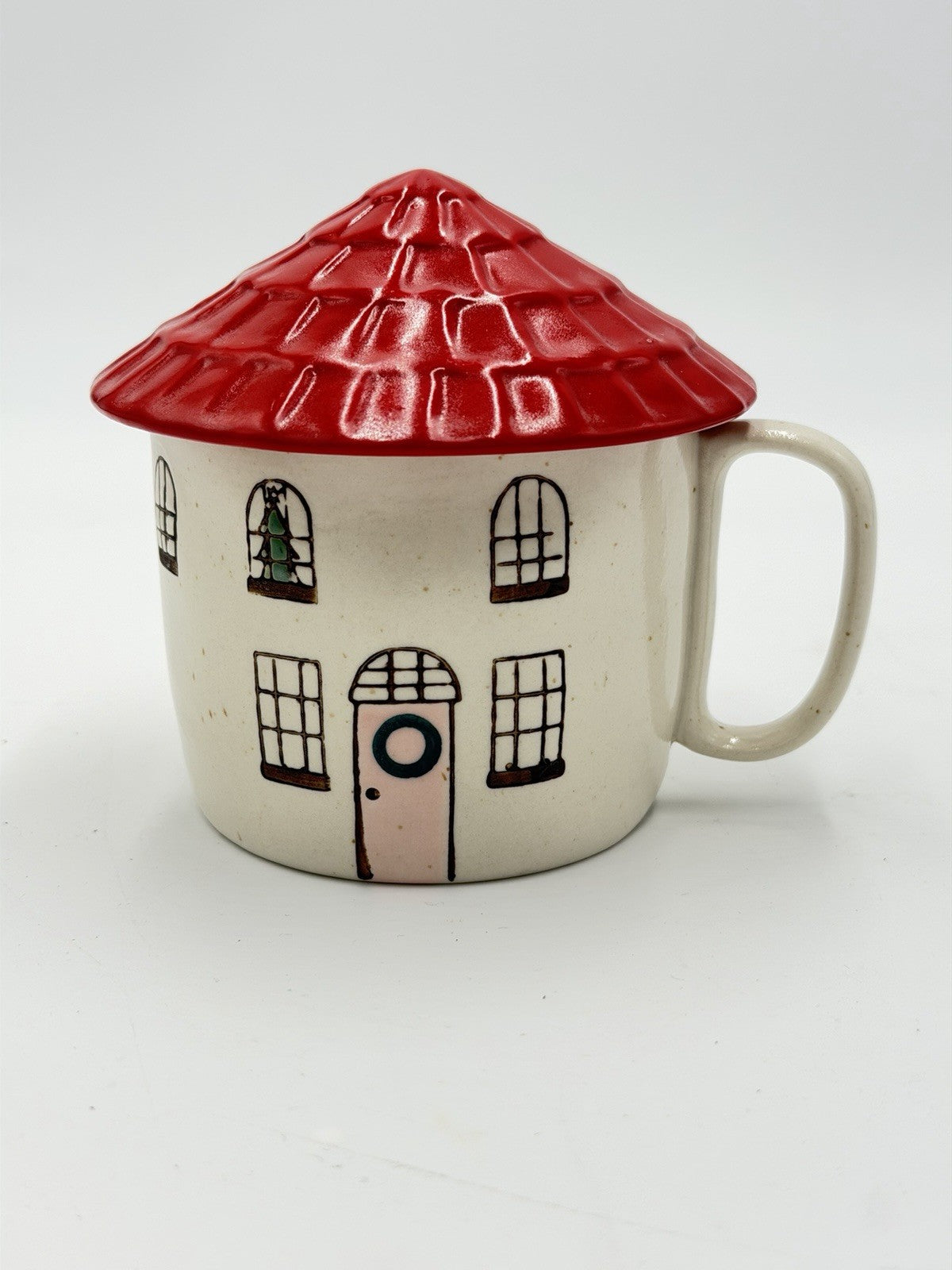 Anthropologie Cozy Home Red Village Rooftop Lid Christmas Coffee Tea Mug Rare