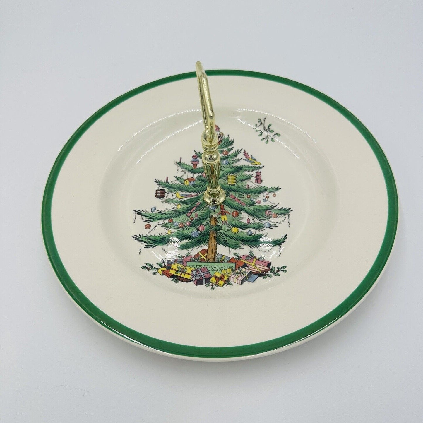 Spode One Tier Tidbit Tray Cookie Appetizer Plate 10 1/2in Christmas Tree