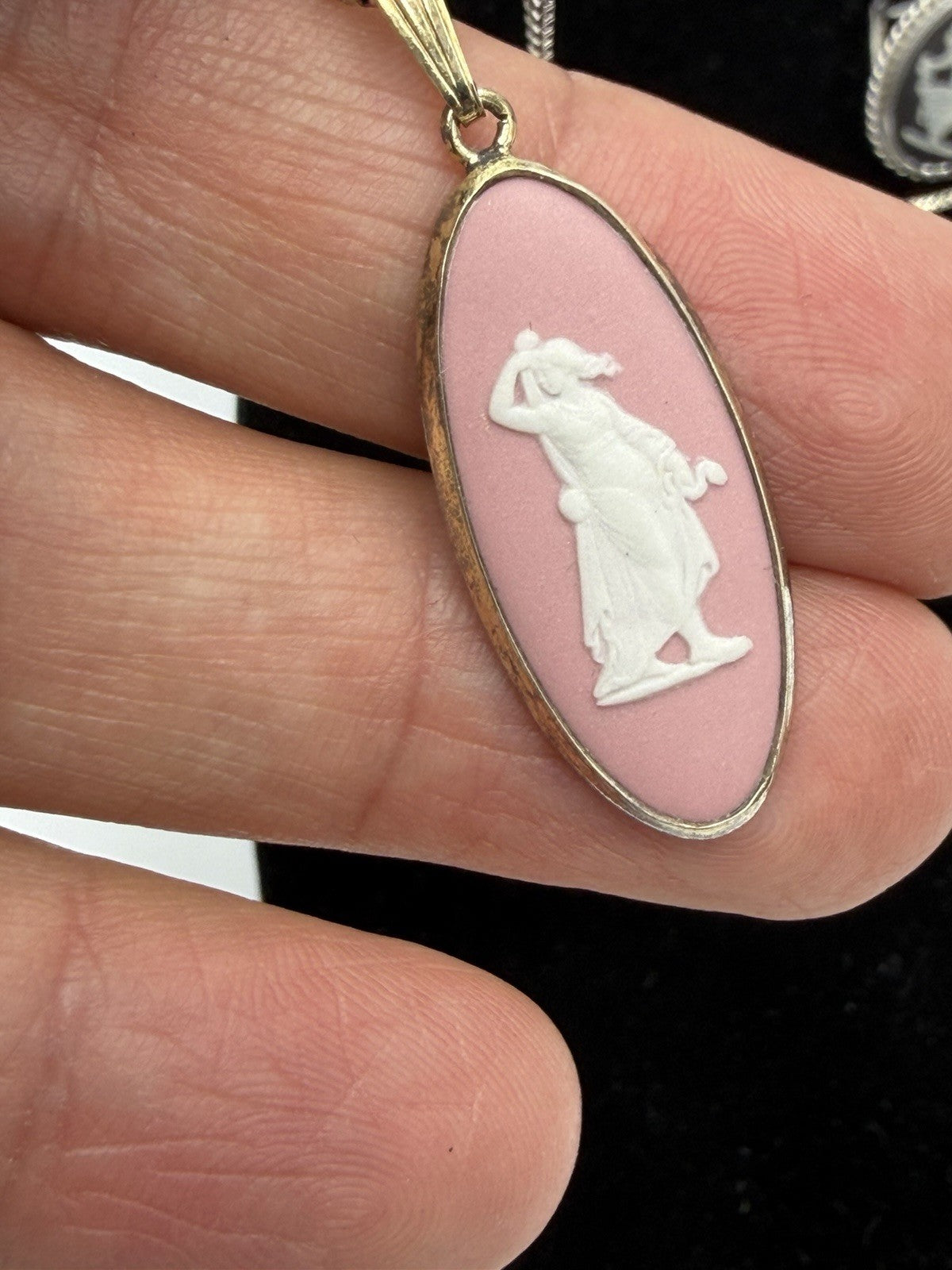 Wedgwood Jasperware Black & Pink Ring Necklace Jewelry Set 2 PCs