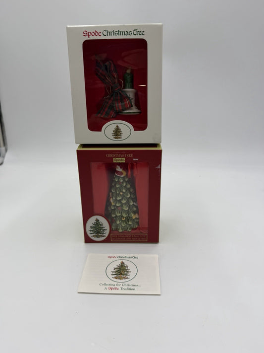 Spode Christmas Tree Porcelain Ornaments Figurines Tree & Candle Stick Ornament