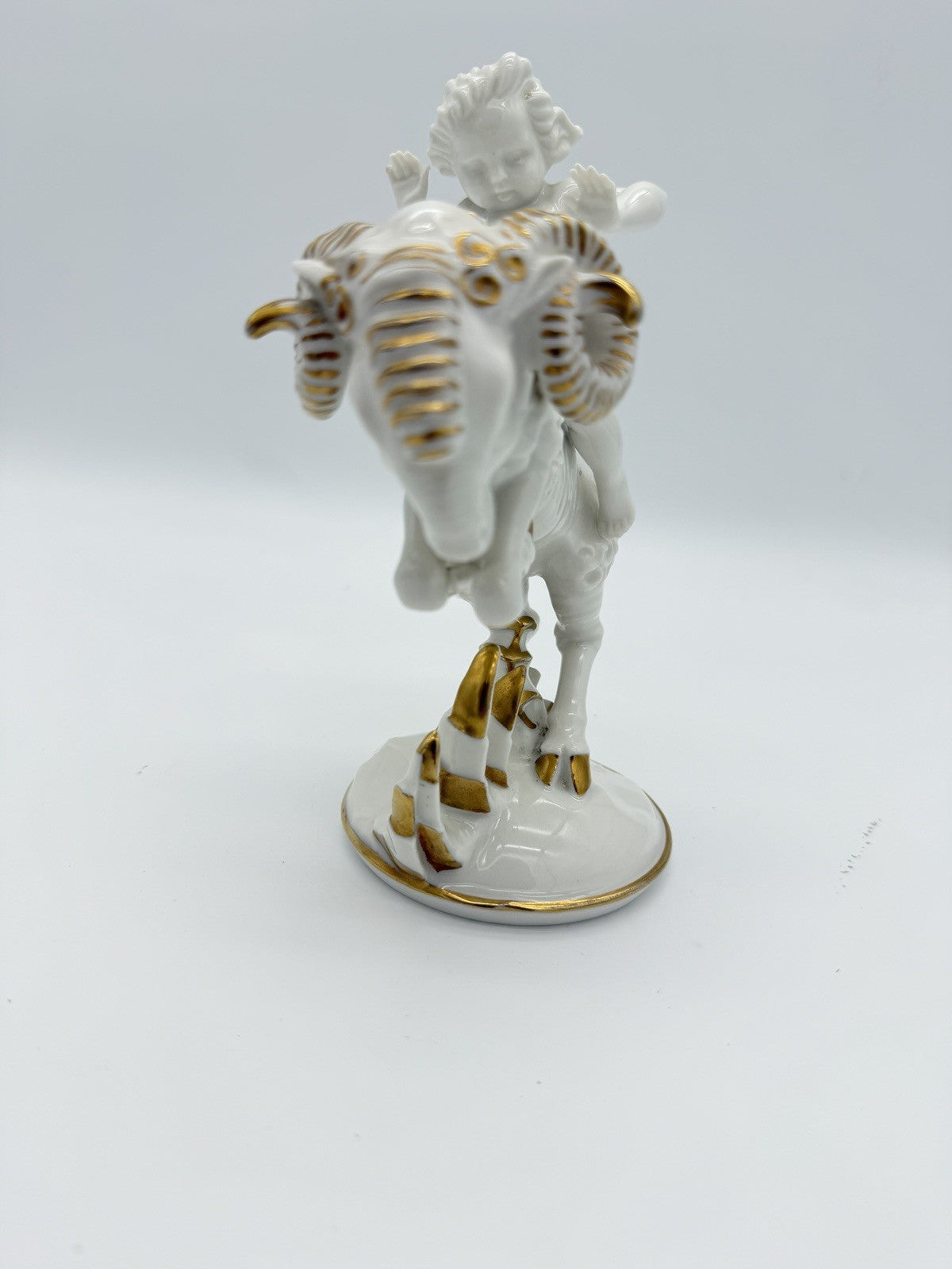 Hutschenreuther Art Deco porcelain High Spirits putto riding ram figurine 7”