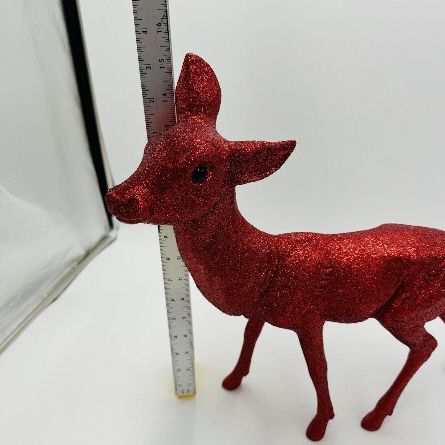 Inscha Deko Handwerk Red Glitter Reindeer Germany Christmas Figures 15in Vinta