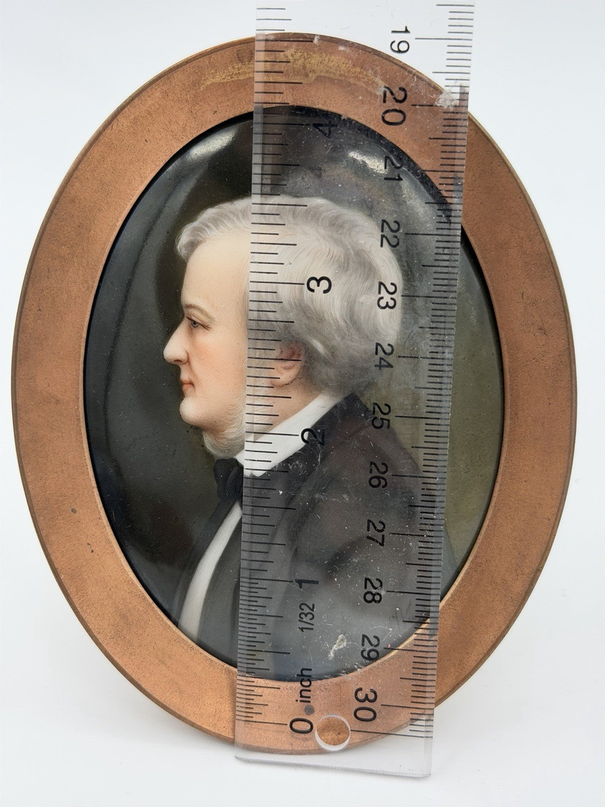 Antique Portrait Painting Porcelain Richard Wagner Bronze Oval Frame Small