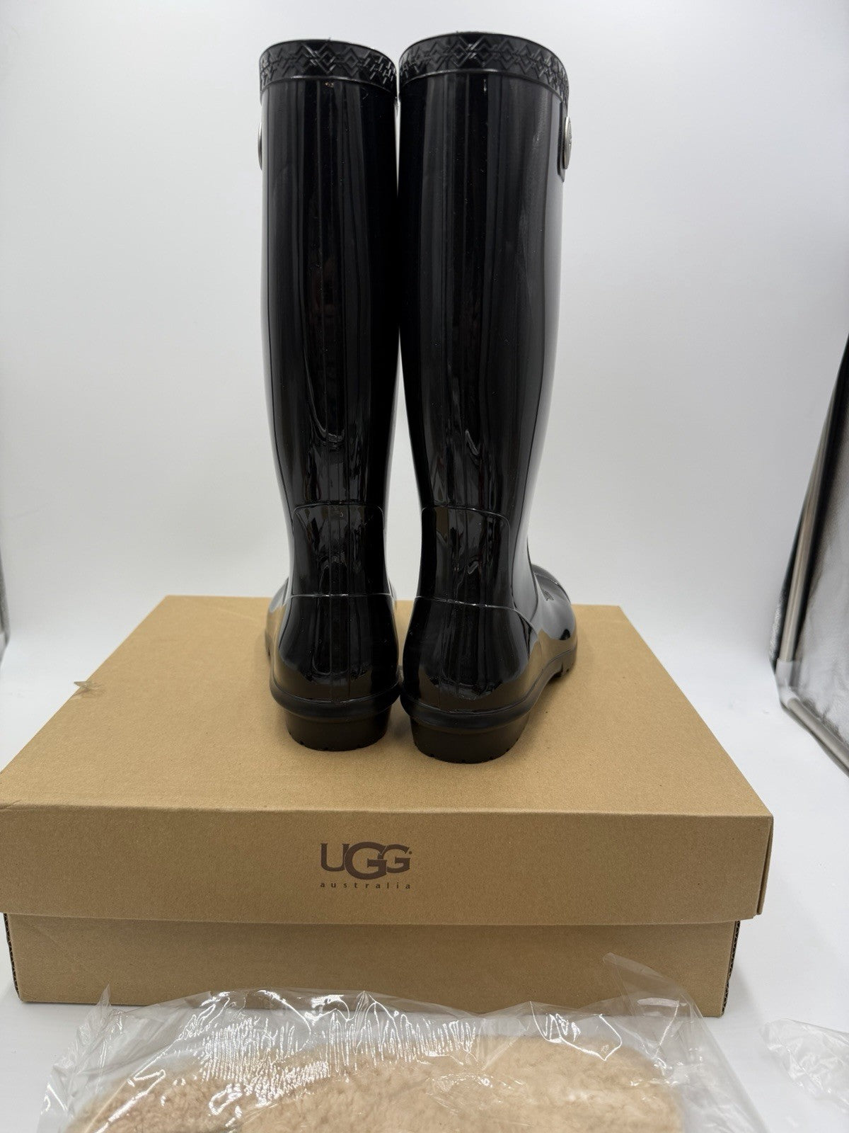 UGG Womens Black Waterproof Pull On Knee High Rain Boots Rubber Aussie Size 8