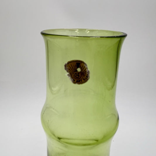 MCM SWEDISH ASEDA ART GLASS Green BO BORGSTROM GLASBRUK Bamboo VASE 9”