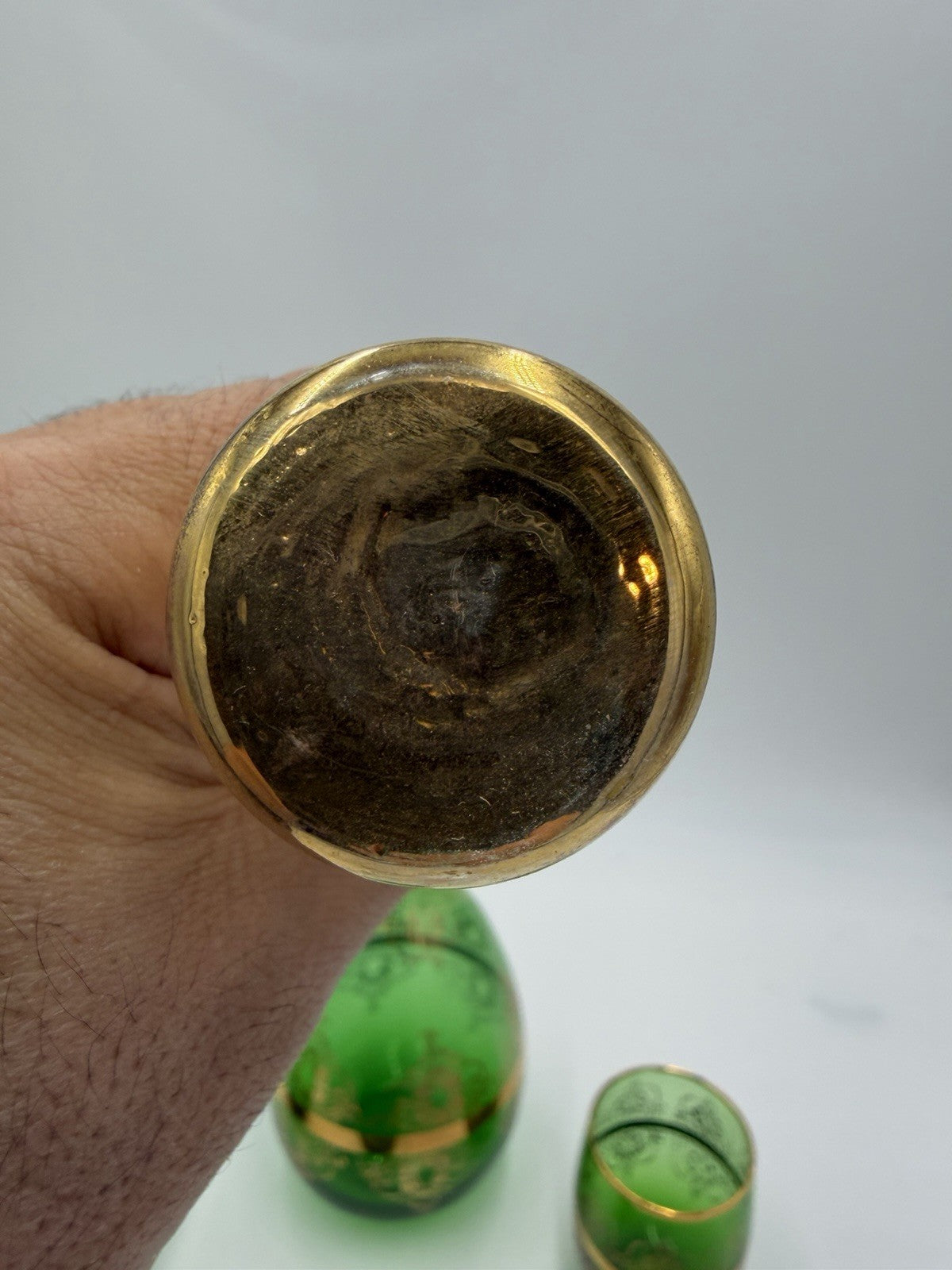 Vintage Murano Art Glass Italy Ferro & Lazzarini Decanter Set Green Emerald 4 Pc