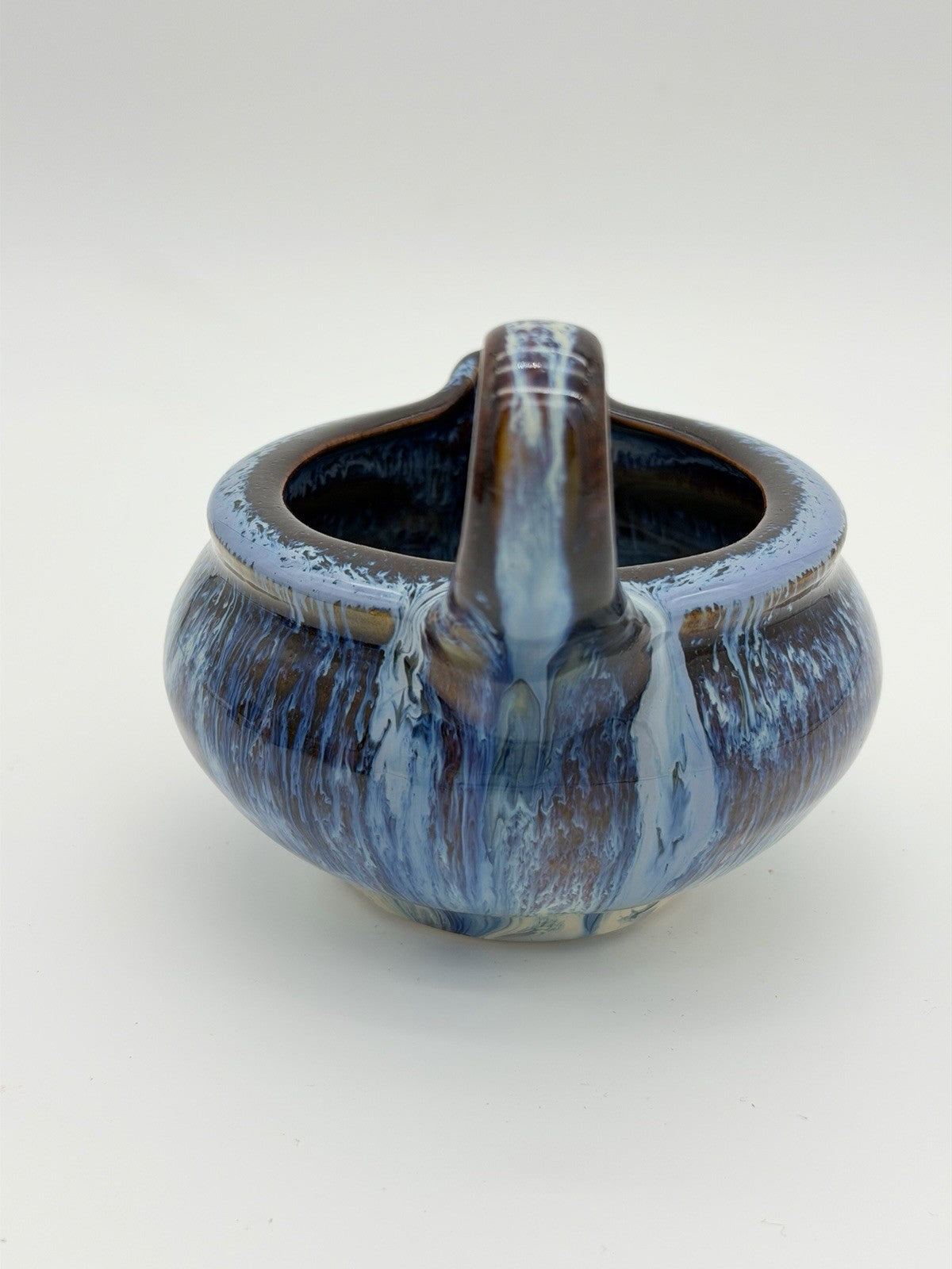 Bill Campbell Studio Art Pottery Gravy Sauce Boat  Brown Blue Drip Glaze 4.5”x6”