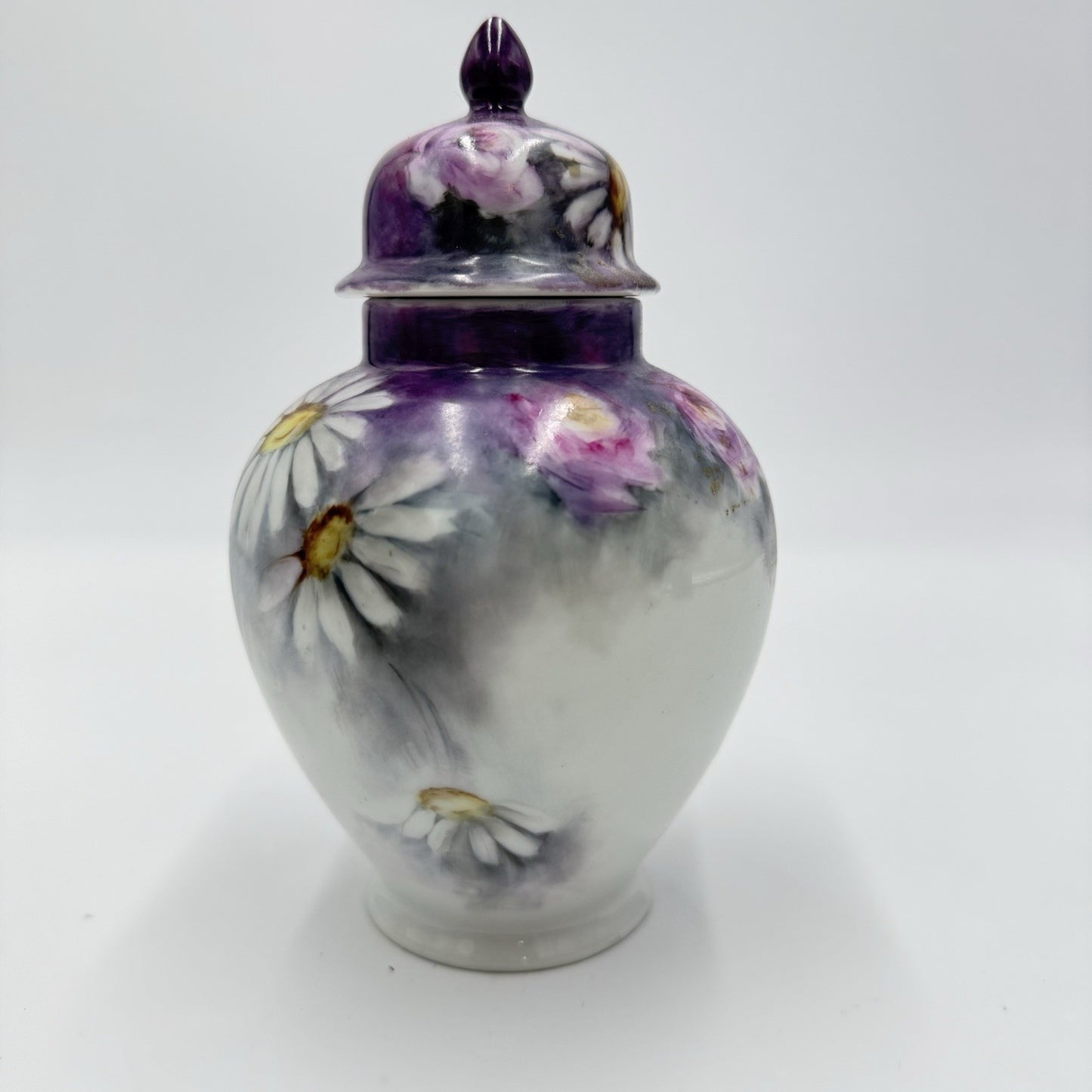 Vintage Porcelain Ginger Jar Hand Painted Signed Daisies By Marianne Morton 1983