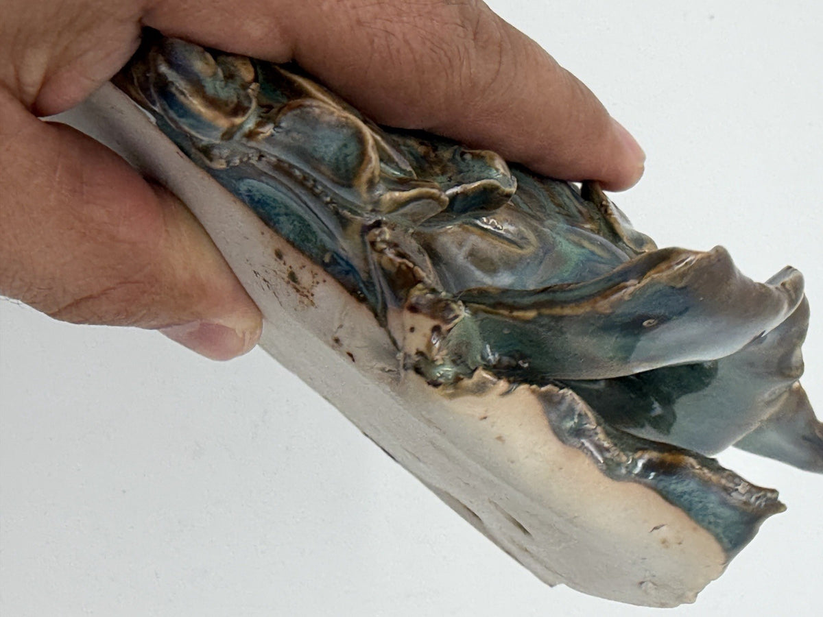 Art Nouveau Studio Art Pottery wall pocket sculpture Teal Blue Glossy 7.5”x4”