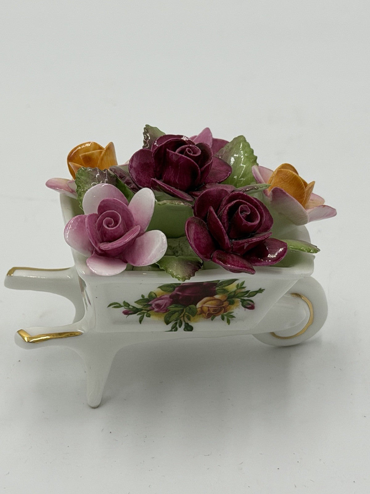 Royal Albert Old Country Roses Wheelbarrow W/ Flowers Figurine Hand Painted 2”