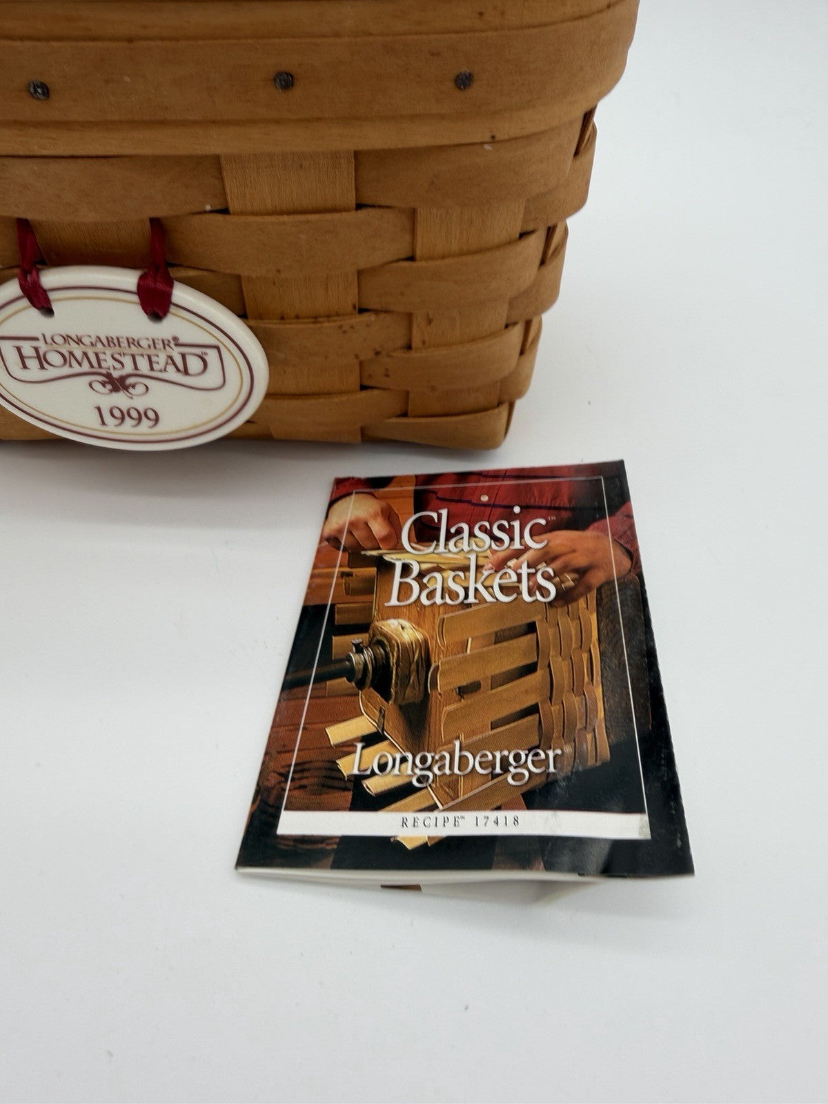 Vintage 1999 Longaberger Recipe Wood Woven  Basket w/Lid Plastic Insert Natural