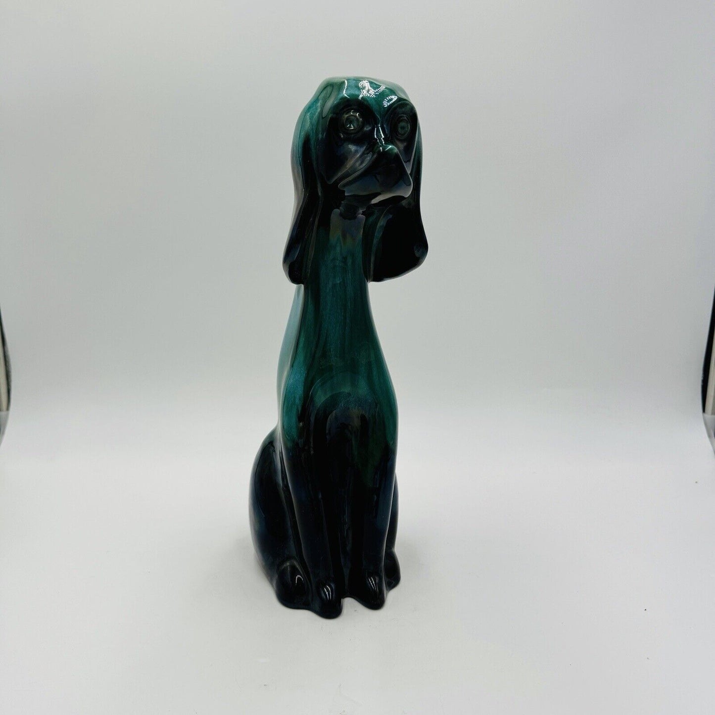 MCM Blue Mountain Canada Pottery 13 1/2in Tall Hound Dog Green Figurine