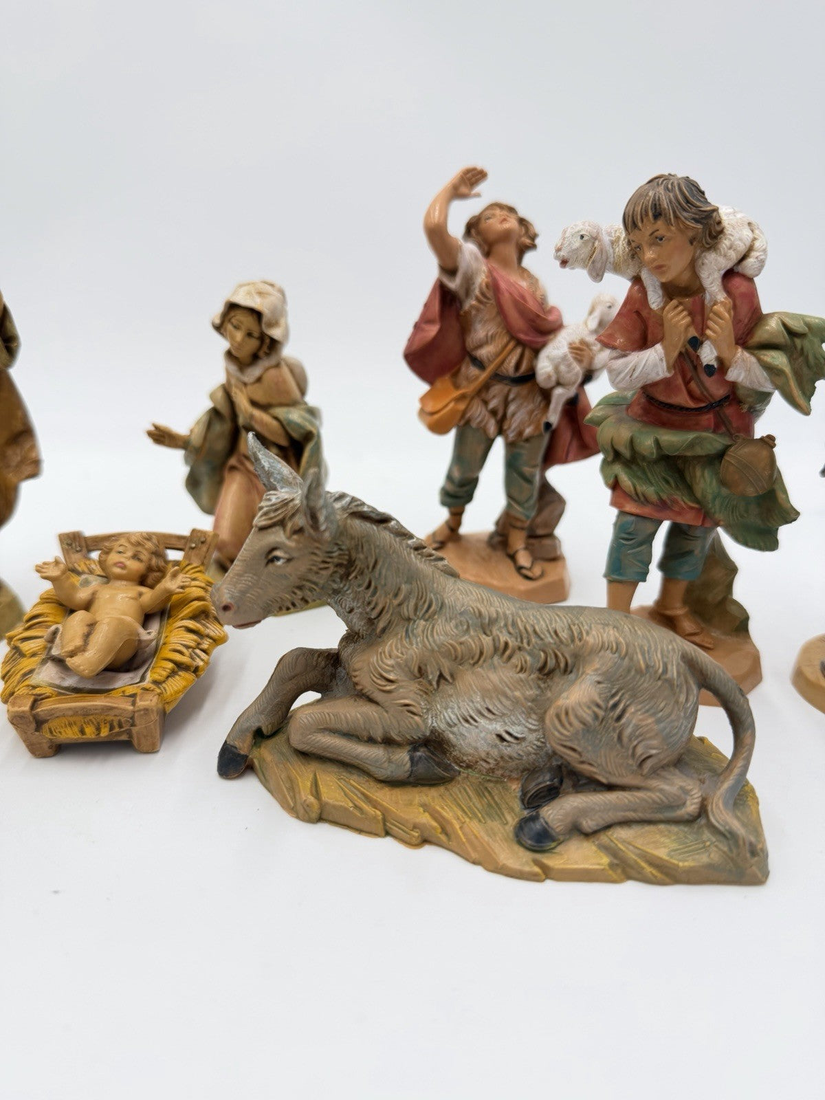 Vtg Fontanini Italy Nativity Holy Family Shepherds Donkey Figurines Set 10 PCs
