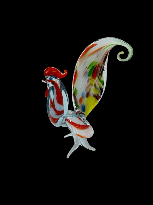 Vintage Murano Art Glass Rooster Hand Blown Multicolor Figurine 6.5”