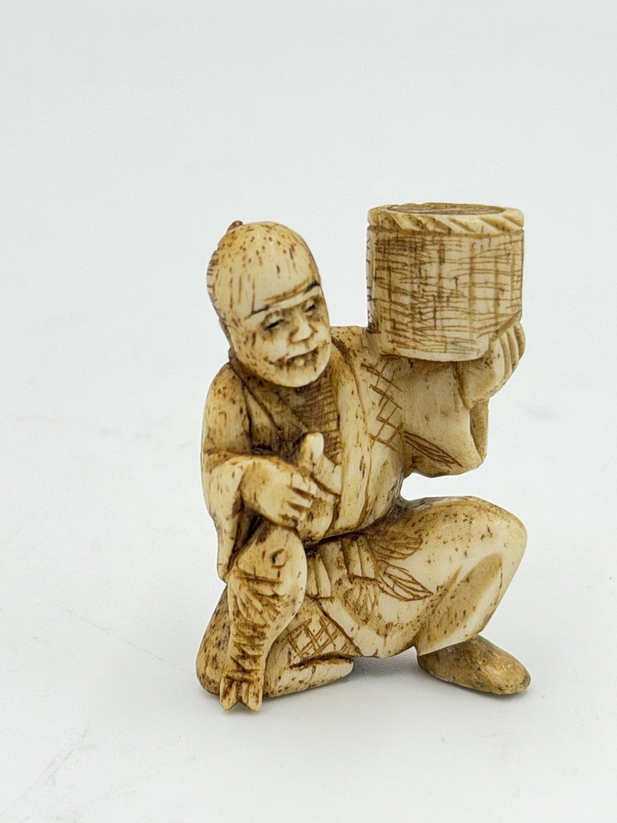 Antique Netsuke Japanese Edo 18th Century Hand Carved Miniature Figurine 1.8”H