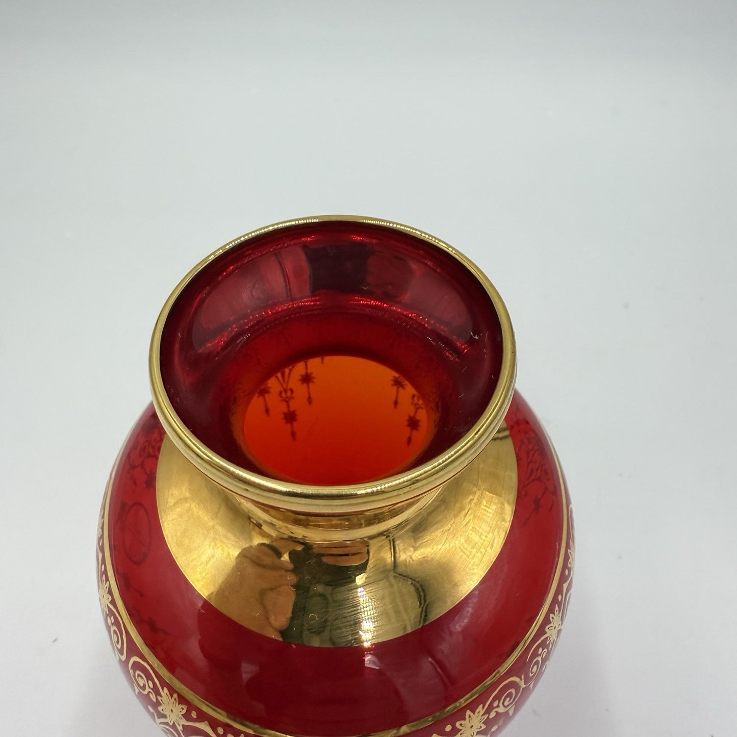 Vecchia Murano Ferro and Lazzarini Ruby Red Glass 22k Gold Leaf Vase Italy Glass