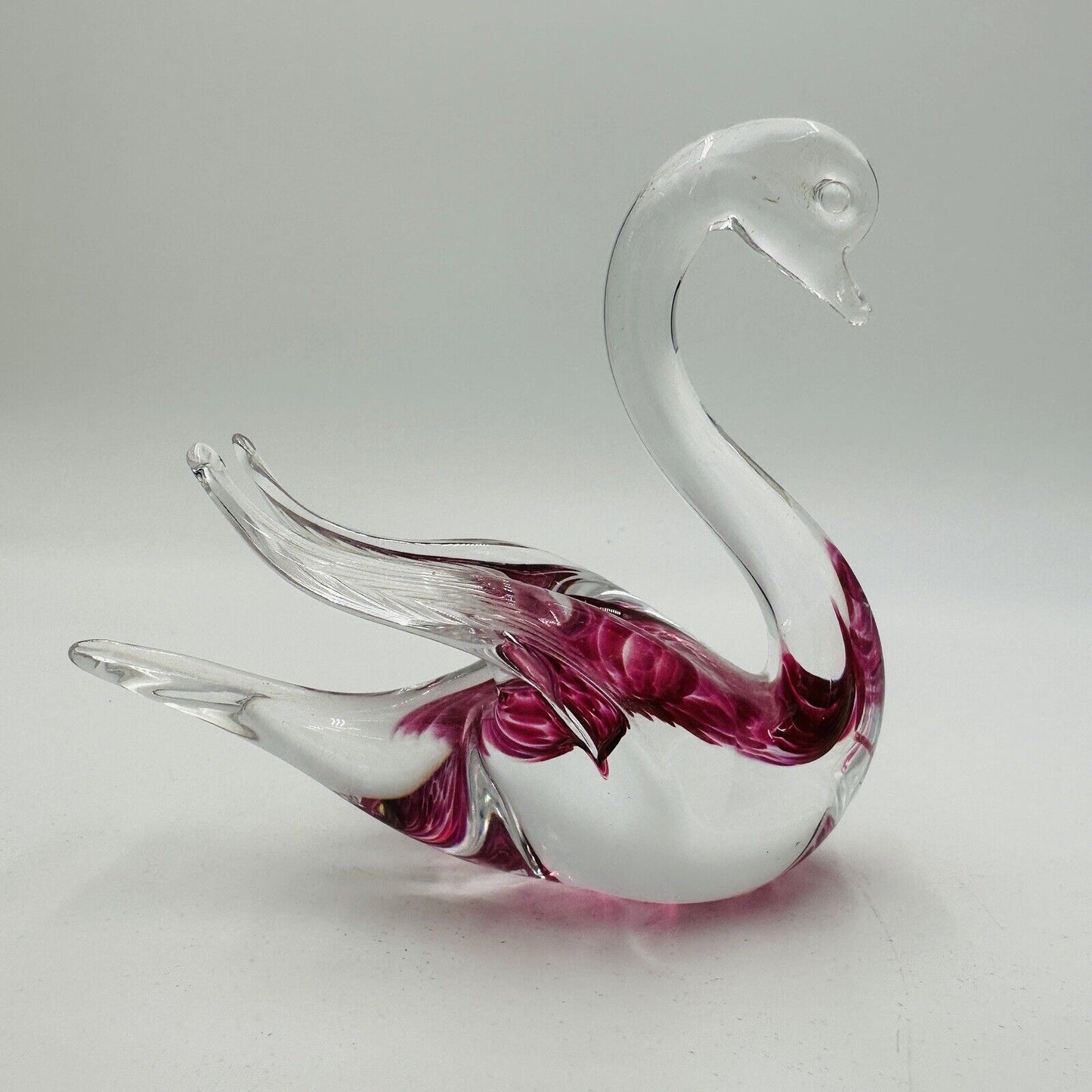 Swedish Granna Swan Glass Art Figurine Pink 5in Hand Blown Hand Made Vintage