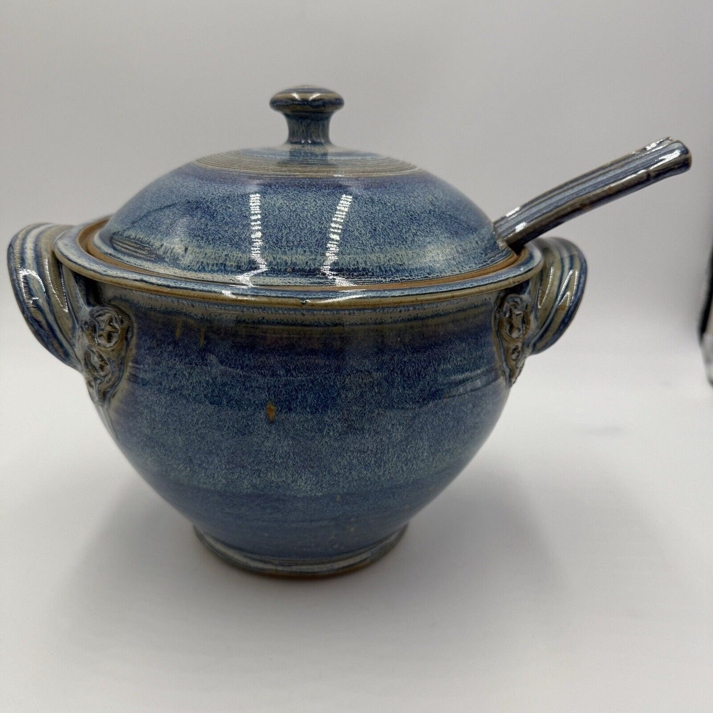 Steve Coburn Pottery Casserole with Lid Covered Soup Dish USA Ladle Blue Signed