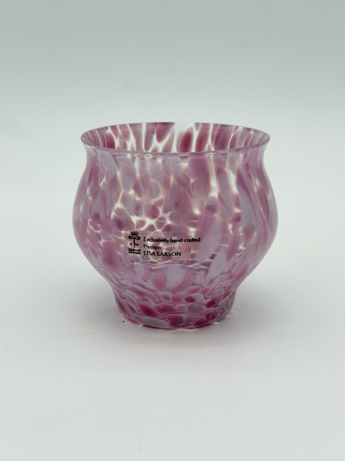 Lisa Larson Art Glass Pink Tea Light Votive Candle Holder Skruf Sweden Vintage