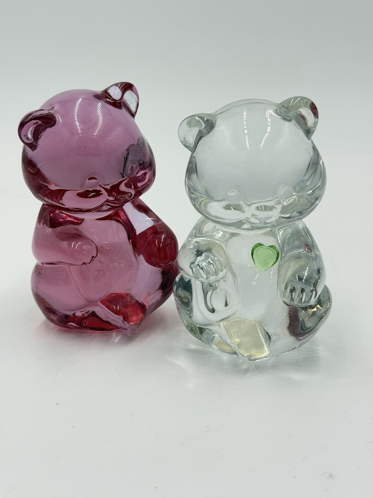 Fenton Art Glass Miniature Pink Rose & Clear Glass Bear 2.75" Figurines Vintage