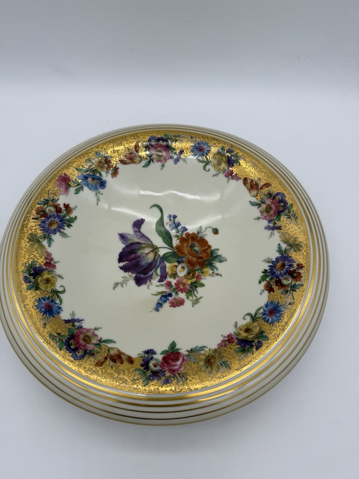 Antique Schoenau Germany Porcelain #3003 hand painted Floral Footed Large Bowl