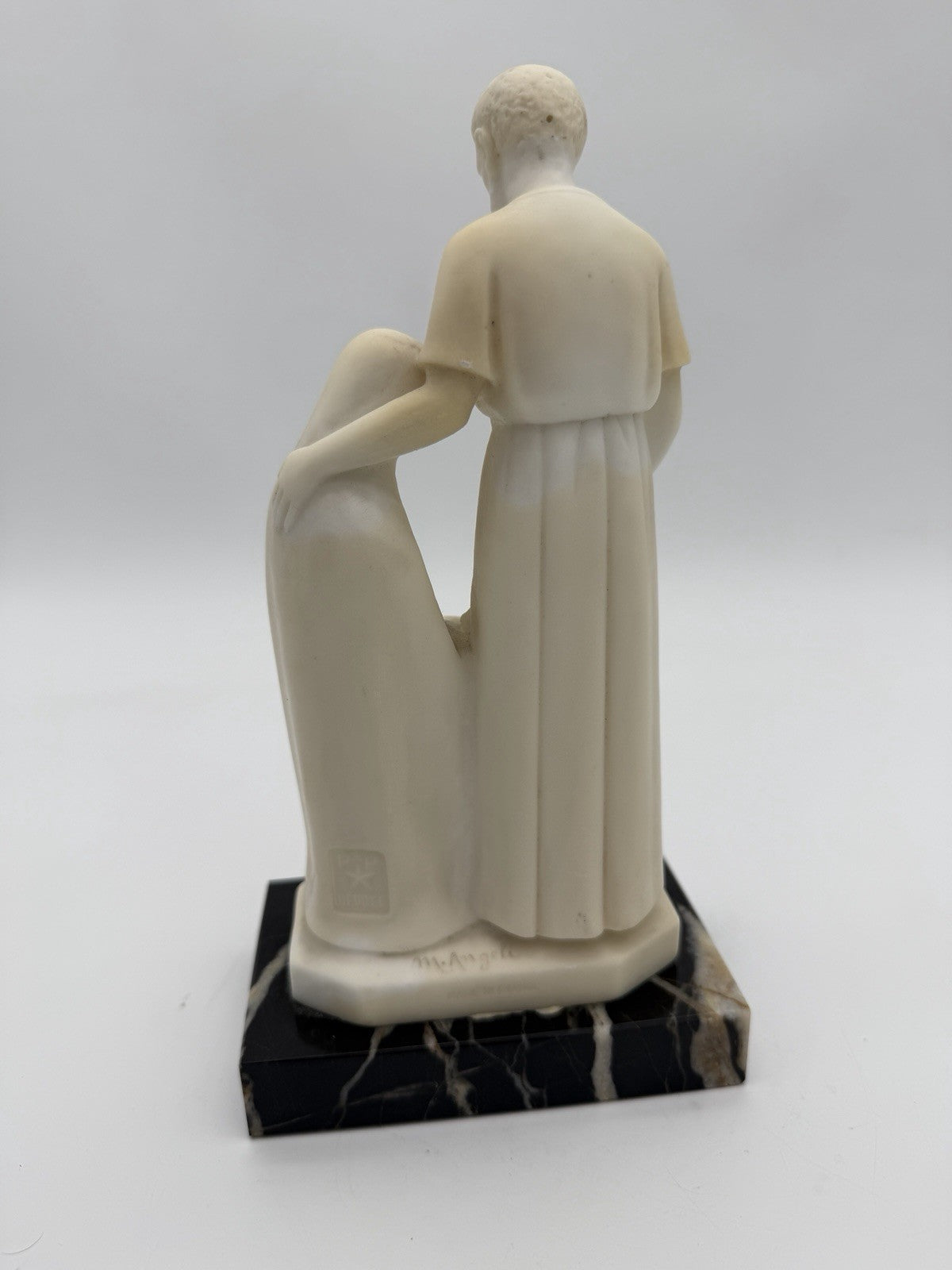 Vtg M.Angeli France PP Depose Holy Family Alabaster On Marble Base Sculpture 8”H