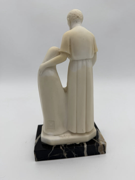 Vtg M.Angeli France PP Depose Holy Family Alabaster On Marble Base Sculpture 8”H