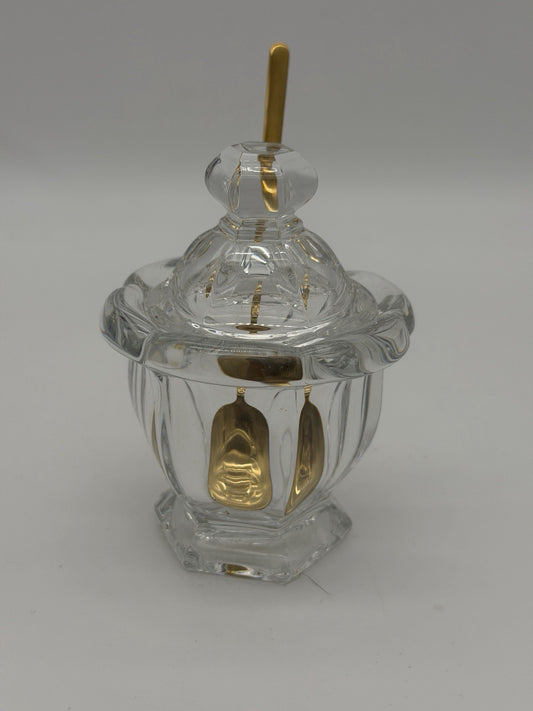 Baccarat France Crystal Harcourt Missouri Mustard/Jam Jar w/ Lid &Spoon Vtg