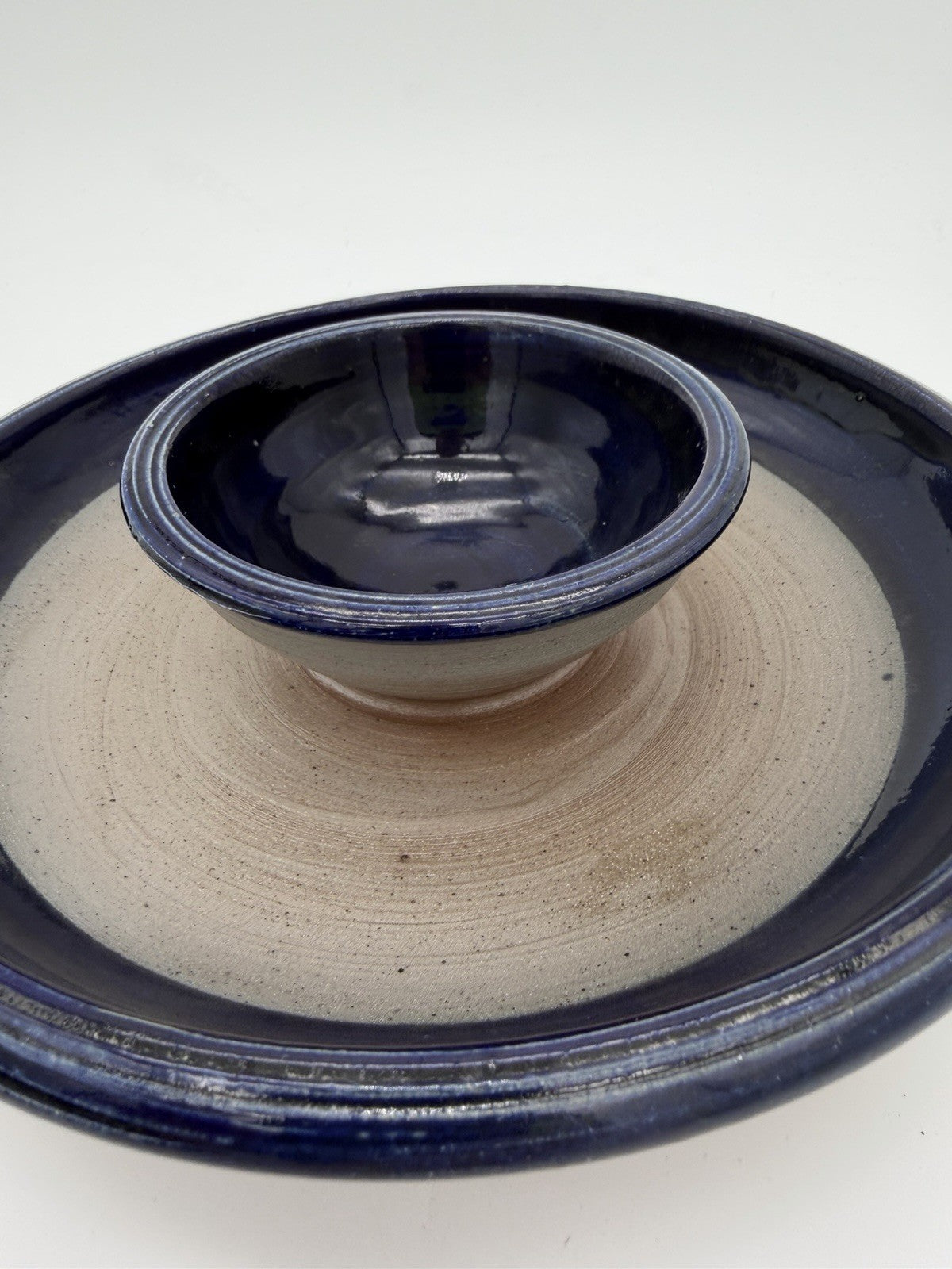 1Rowe art Pottery Works Salt Glazed Stoneware 11.25" Chip & Dip Platter WI 1991