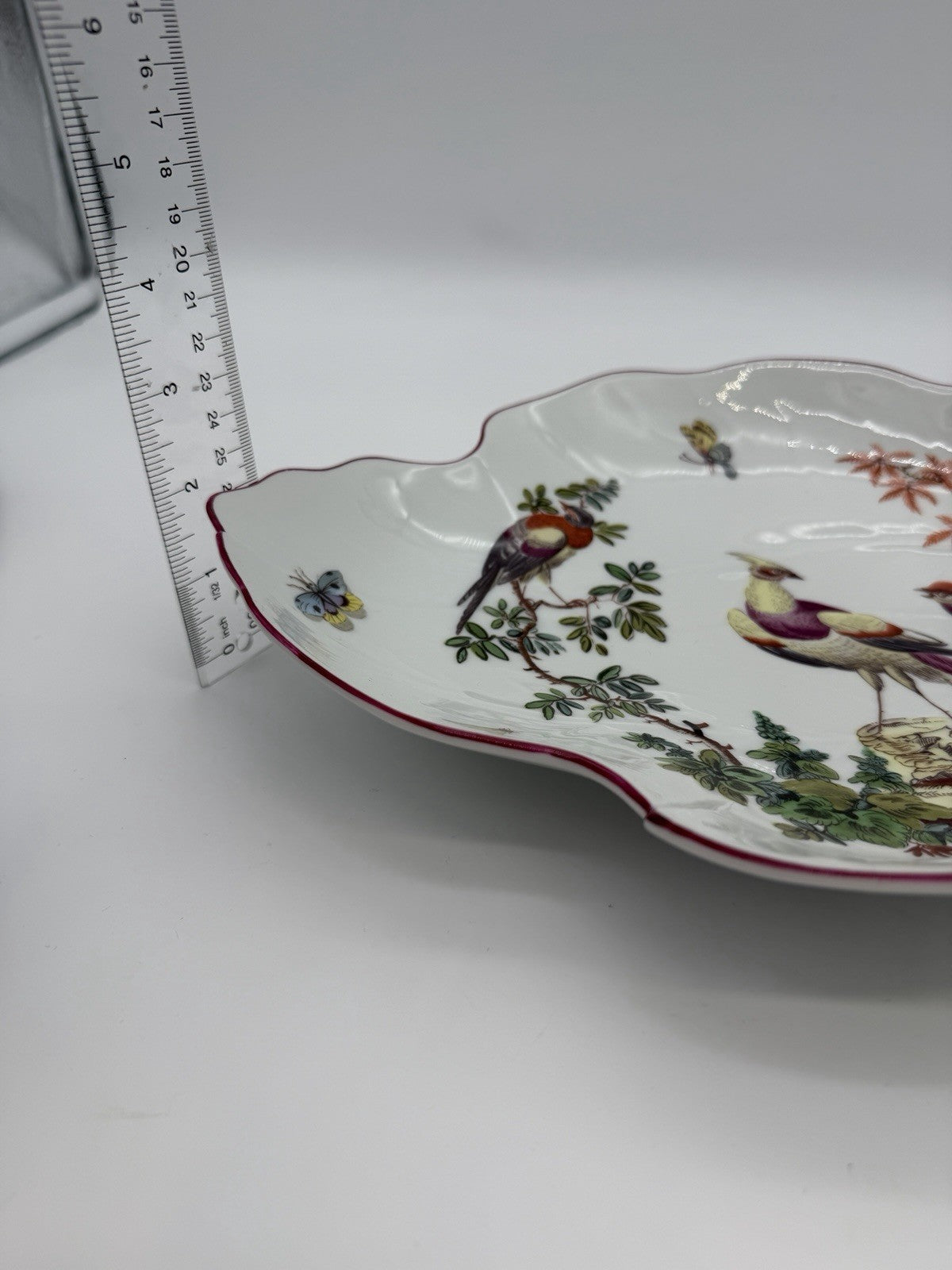 Mottahedeh Williamsburg Porcelain Chelsea Birds  Leaf Bowl Portugal Large Vtg