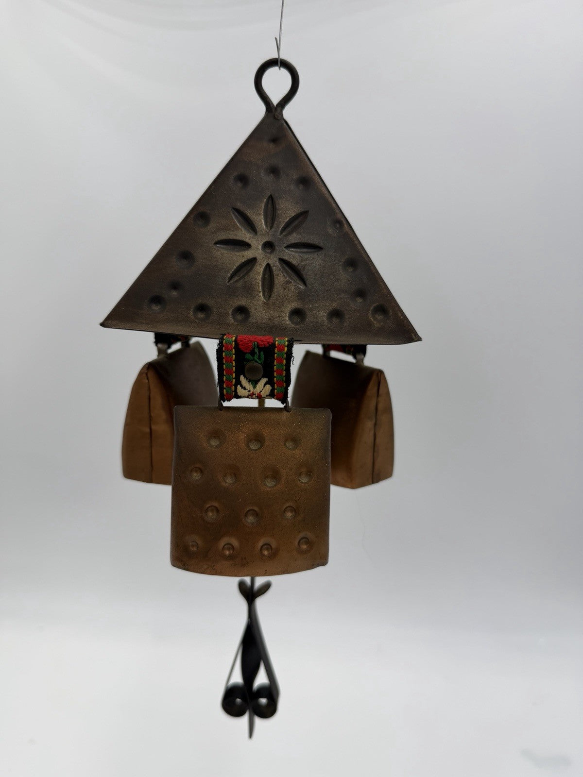 Vintage West Germany Hanging Cowbells Wind Chime 12” 3 Bells Rustic Copper