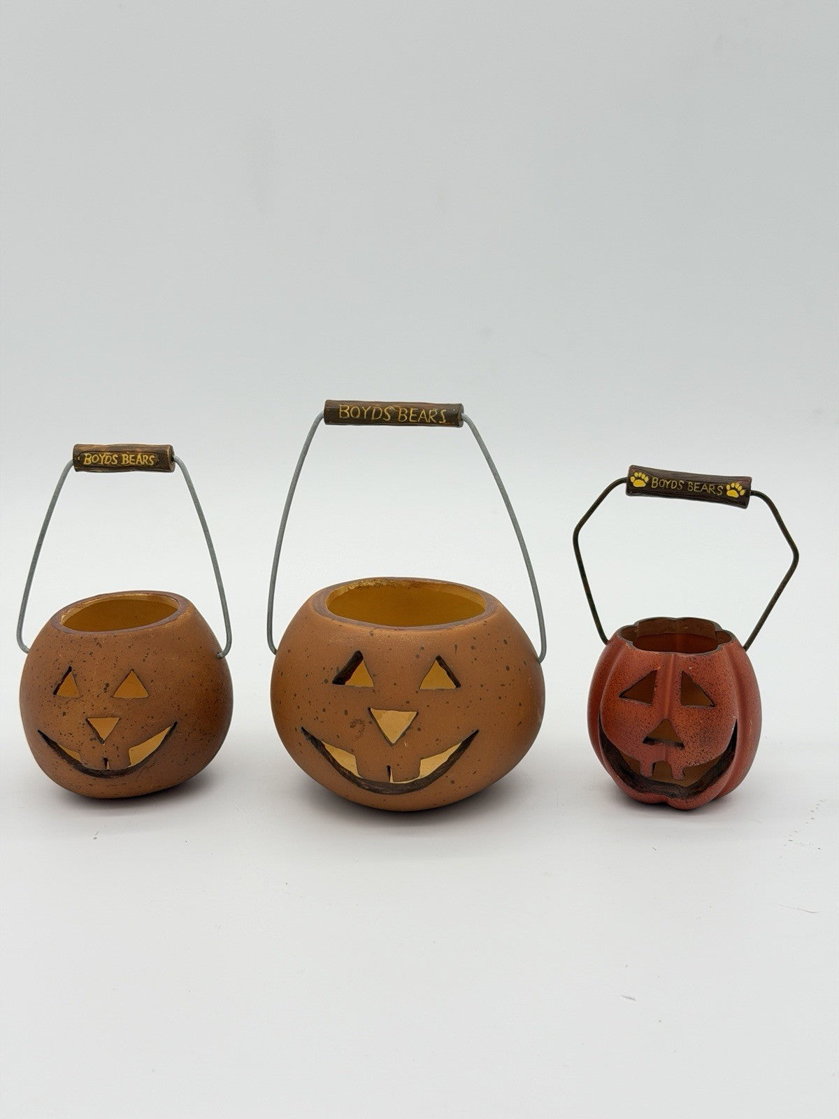 Rare Boyds Bears Mini Halloween Pumpkin Jack o Lantern Pail Buckets 1990 3 PCs