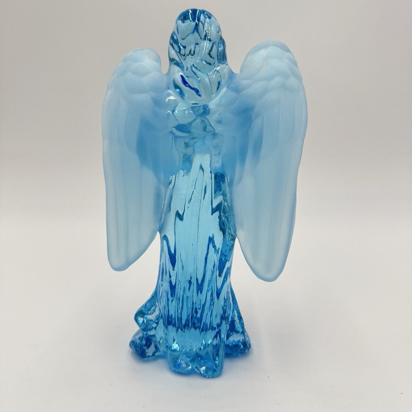 MCM Art Glass Blue Frosted Two Tones Angel Figurines 6”