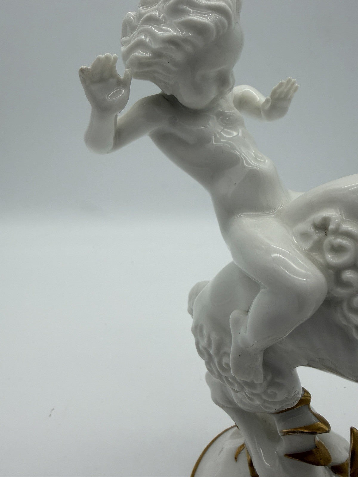 Hutschenreuther Art Deco porcelain High Spirits putto riding ram figurine 7”