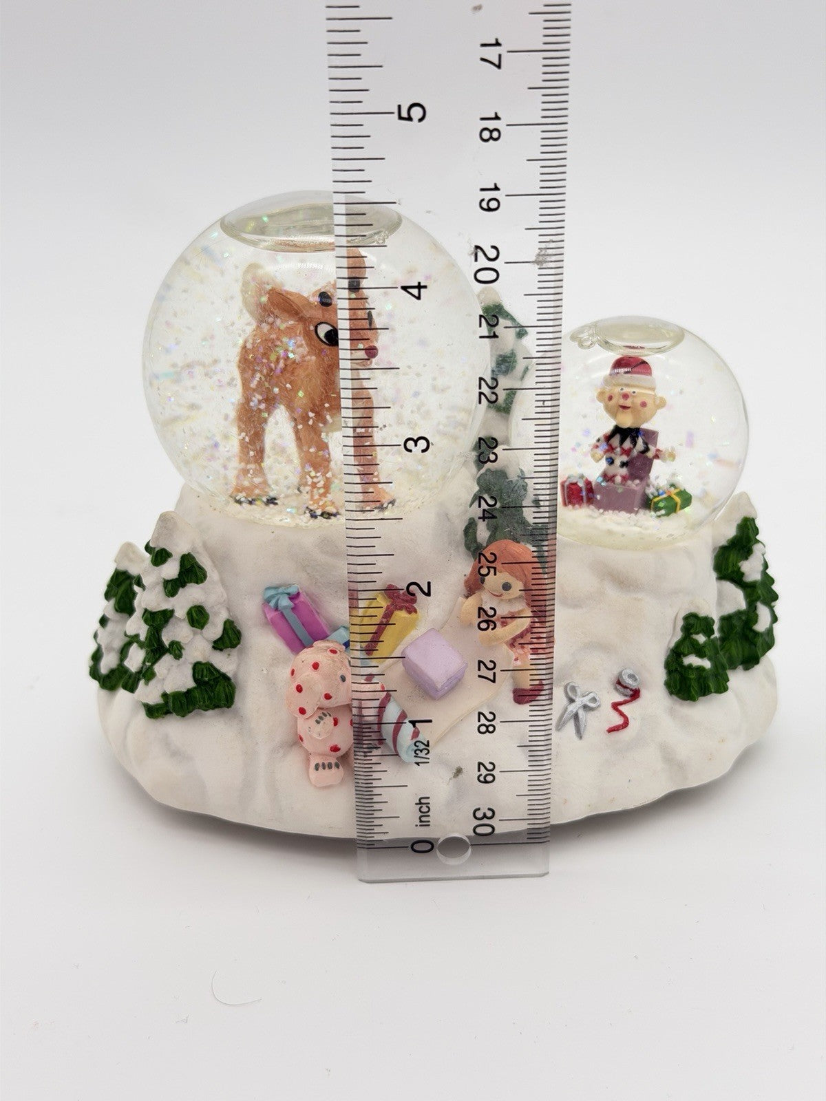 Rare Rudolph Red Nosed Reindeer & Charlie In the Box Musical Double Snowglobe