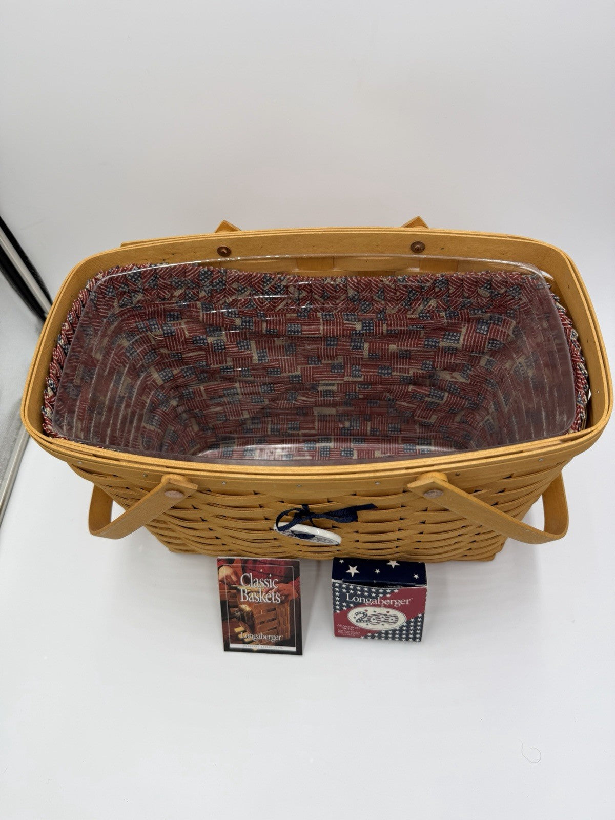 Longaberger 2001 Large American Flag Magazine Basket Protector Linen