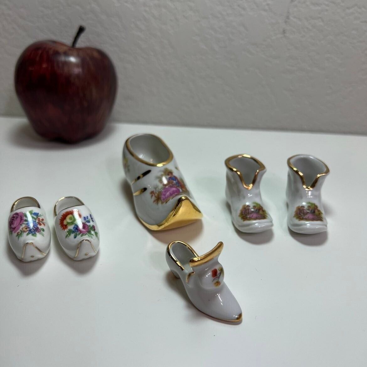 Limoges Dutch Shoes Miniature France Porcelain Lot of 6 Victorian Hand Painted